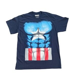 Marvel Mens Navy Blue Captain America Muscle Costume T-Shirt Size Large EUC‎